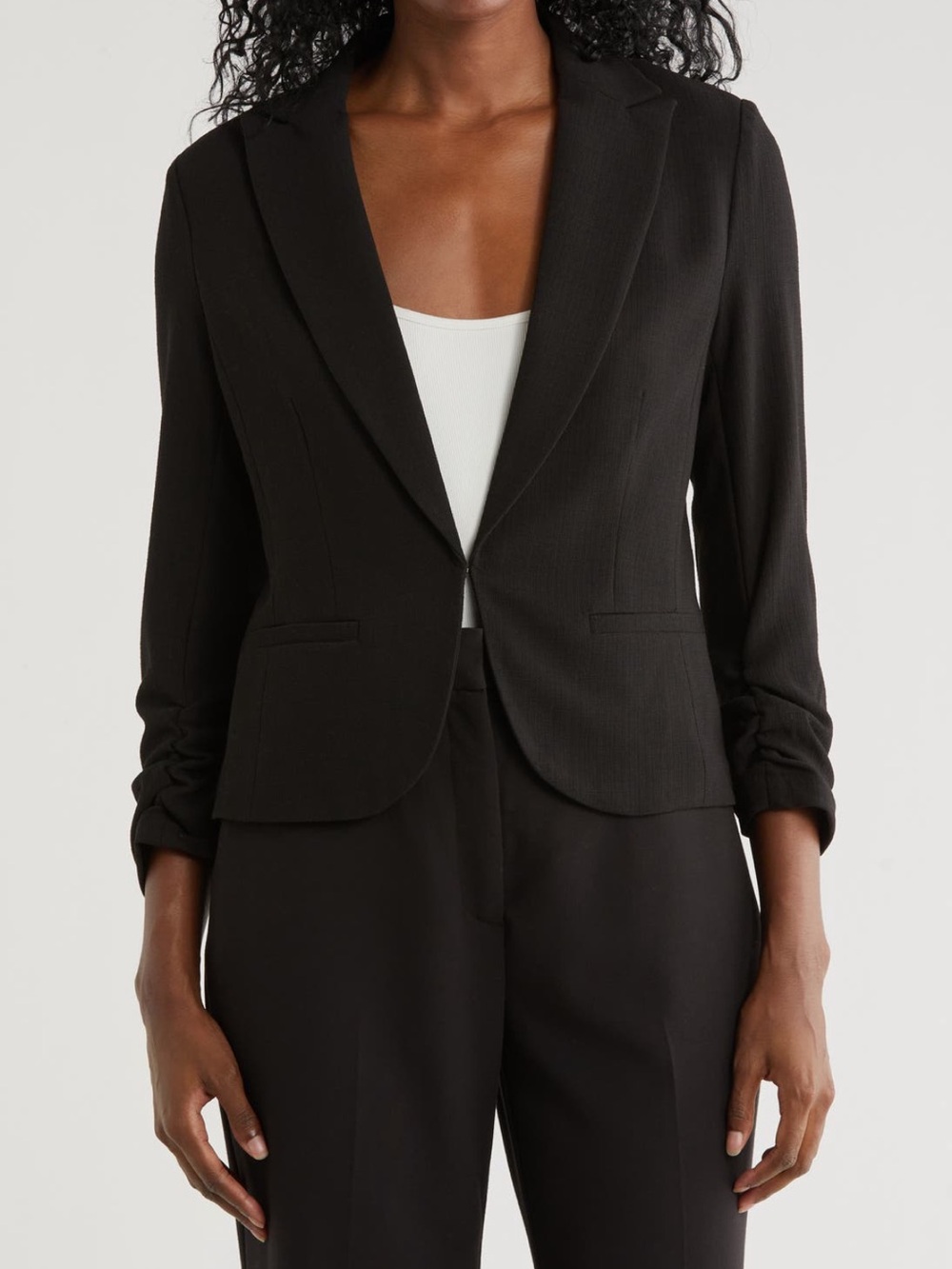 Amanda + Chelsea Black Ruched Sleeve Blazer Size Large